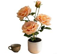 Composizione floreale di rose artificiali con 3 rose realistiche in morbida gomma di seta in vaso di sabbia nera, realizzato a mano, centrotavola da tavolo per matrimoni, casa, ufficio, vari colori