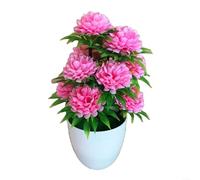 Composizione floreale in seta ispirata al Bonsai con 12 crisantemi per interni, da tavolo, per camera da letto, studi o aree di ricevimento (rosa chiaro)