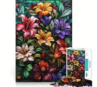 Composizione floreale in vetro colorato per adolescenti, puzzle da 1000 pezzi, gioco intelligente per momenti di condivisione, taglio liscio, lista dei desideri di Babbo Natale 38x52cm