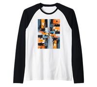 Composizione Geometrica Astratta Arancione Blu Arte Moderna Maglia con Maniche Raglan