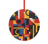 Composizione In Rosso Giallo Blu E Nero Stampa Vacanza Ciondolo Ornamento Metallo - Ciondolo Rotondo In Alluminio Per Natale, Casa E Negozio Decor