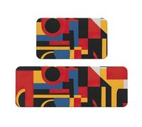 Composizione in rosso, giallo, blu e nero, tappetini da cucina per pavimento, lavabili, set di 2, per decorazione della casa, accessori da cucina