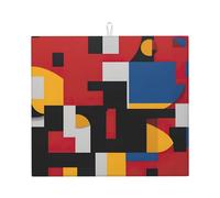Composizione in rosso, giallo, blu e nero, tappetino assorbente per scolapiatti per bancone della cucina, ad asciugatura rapida, antiscivolo, riutilizzabile