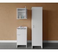 Negrari composizione, Mobile Lavatoio + Pensile + Colonna in Resina, Resistente all'umidità, Vasca resistente agli acidi, Kit di scarico incluso, Interno e Esterno, Bianco