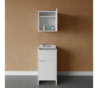Composizione Lavanderia Negrari - Set Mobile Lavatoio in PVC 1 Anta e Pensile Ab