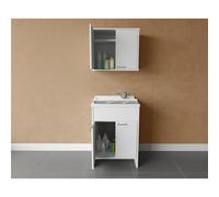 Composizione Lavatoio piu Pensile in PVC da 45x50x85 cm - comprensivo di asse di lavaggio in PP e kit di scarico autopulente, fornito in kit di montaggio