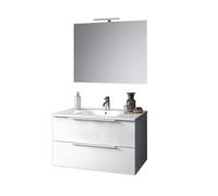 Composizione Mobile Bagno 100cm Sospeso Con Due Cassetti E Specchio Con Lampada