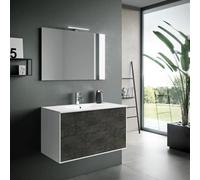 Composizione Mobile Bagno 100cm Sospeso Due Cassetti e Specchio Con Lampada