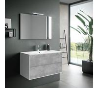 Composizione Mobile Bagno 100cm Sospeso Due Cassetti e Specchio Con Lampada