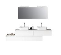 Composizione Mobile Bagno 225cm Sospesa Con Doppio Lavabo, Cassetti E Specchio