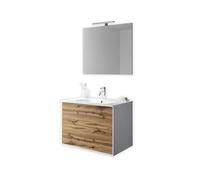 Composizione Mobile Bagno 70cm Sospeso Due Cassetti e Specchio