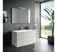 Composizione Mobile Bagno 90cm Sospeso Due Cassetti e Specchio Con Lampada