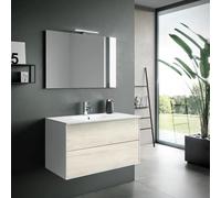 Composizione Mobile Bagno 90cm Sospeso Due Cassetti e Specchio Con Lampada