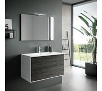 Composizione Mobile Bagno 90cm Sospeso Due Cassetti e Specchio Con Lampada