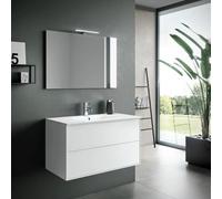 Composizione Mobile Bagno 90cm Sospeso Due Cassetti e Specchio Con Lampada