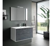 Composizione Mobile Bagno 90cm Sospeso Due Cassetti e Specchio Con Lampada