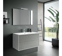 Composizione Mobile Bagno 90cm Sospeso Due Cassetti e Specchio Con Lampada