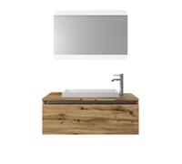 Composizione Mobile Bagno Sospesa 100cm Con Cassetto, Specchio a LED Integrato
