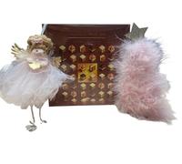 composizione natale Scatola Mini Cremini con Decorazioni Natalizie, Set Regalo con Cioccolatini 165g, Angioletto in Piume Rosa 15cm e Albero Decorativo 19cm