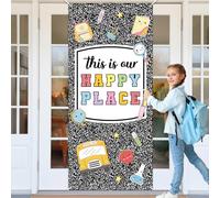 Composizione Notebook Copertura per porta Back to School Classroom Decors Composizione Primo giorno di scuola Decorazione per porta Notebook di benvenuto Linee Banner Questo è il nostro posto felice