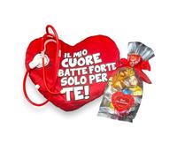 Composizione San Valentino.Cuscino Cuore stetoscopio con Sacchetto da 250gr di Lindor assortiti. (Cuscino Cuore stetoscopio 30cm)