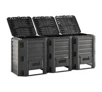 Composter da giardino 1200 litri con coperchio, vassoio nero per rifiuti | Resistente alle intemperie, decomposizione rapida, grande volume, installazione senza attrezzi, pratico coperchio e lembo