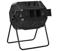 Compostiera da Giardino Girevole a 2 Sezioni con 8 Prese d'Aria, Compostiera Domestica in Acciaio e PP, 160 L, per Compostaggio Rifiuti Organici, 71x6