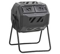 Compostiera da giardino girevole a 360°, nera, con due camere, contenitore per compost da 160 l, 73 x 64 x 95 cm, per accelerare la decomposizione di materie organiche e la produzione di fertilizzanti