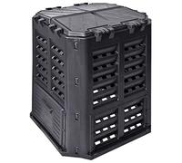 Compostiera da giardino in plastica nera, 68,9 x 68,9 x 83,9 cm, volume 360 l, con coperchio e sportello per rifiuti da giardino e rifiuti da cucina, accelera il compostaggio e la formazione di humus