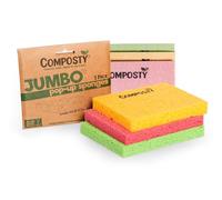 Composty 1234567890®| Spugne ecologiche JUMBO 'Pop-Up' | Confezione da 3 | Spugna grande da cucina compostabile | Spugna per piatti biodegradabile | Rifiuti Zero | Senza plastica | Cellulosa naturale