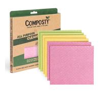Composty® | Strofinacci compostabili svedesi | 6 pezzi | Eco Friendly | Super assorbente | Lavabile e riutilizzabile | Lunga durata | Senza plastica | Misto cellulosa & cotone