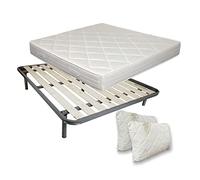 Comprarredo Kit Rete e Materasso matrimoniale 160x190 alto 19cm con coppia di cuscini fiocco memory omaggio, Set letto materasso waterfoam e rete matrimoniale a doghe verticali ortopedica in offerta