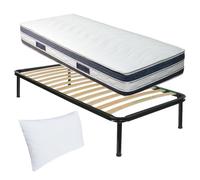 Comprarredo Kit rete e materasso singolo 80x190 MALAGA e cuscino fiocco memory aloe in regalo, rete singola a doghe 80x190 ortopedica con materasso memory alto 25cm per letto singolo