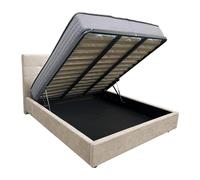 Comprarredo Letto Matrimoniale Contenitore in Tessuto 160x190 cm con testata, Rete Ortopedica a Doghe, Sollevamento con Pistoni a Gas (Camel 02)