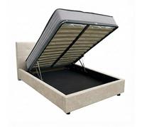 Comprarredo Letto Piazza e Mezza Contenitore in Tessuto 120x190 cm, Rete Ortopedica a Doghe Inclusa, Testata, Sollevamento con Pistoni a Gas (Colore a scelta) (Camel 02)