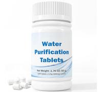 Compresse per purificazione dell'acqua da 500 mg (100 pezzi) - Trattamento dell'acqua di emergenza per campeggio, sopravvivenza e viaggi - Formula NaDCC senza iodio, nessun retrogusto chimico