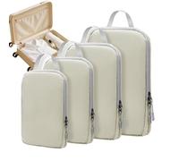 Compression Packing Cubes for Travel, 4 Piece Luggage Organizers, Reusable Vacuum Carry Bags, Design, Lightweight, for Suitcase, Flights, Camping Black, Light Blue, Apricot, Gray