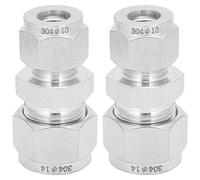 Compression Tube Adapter 2Pcs | 304 Stainless Steel Double Ferrule Reducer Union | Leak - Control Fitting for Water/Gas/Oil Pipes | Straight Connector with Secure Lock (F10-F14)