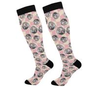 Compressione Calze 8090S Disco Ball Pink Plaid Compression Socks 50Cm | Traspirante Calze Contenitive Comodo Contenitive Donne Calzini Per Vene Varicose Escursioni Recupero