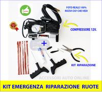 Compressore 12V. con KIT Riparazione Ruote Auto Moto Camper Gonfiaggio Canotti