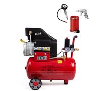 Compressore ad Aria Compressa 24 Litri 15000W 2HP Pressione Massima 8 Bar Doppio Manometro Lubrificato ad olio Compressore Aria Coassiale Portatile Carrellato Kit Accessori incluso