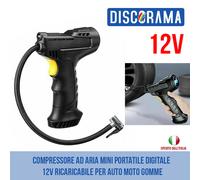 COMPRESSORE AD ARIA MINI PORTATILE DIGITALE 12V RICARICABILE PER AUTO MOTO GOMME
