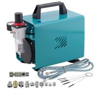COMPRESSORE AEROGRAFO PROFESSIONALE COMPRESSORE AEROGRAFO DA 125 W AEROGRAFO PROFESSIONALE Compact II con Set di Spazzole per la Pulizia + 10 adattatori per le connessioni + Tubo da 1, 8 m