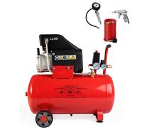 AMC Compressore ad aria da 50 litri pressione 8 bar elettrico coassiale 2 Hp incluso Kit Accessori salva spazio motore potente termicamente silenziato protetto con Carcassa esterna in alluminio