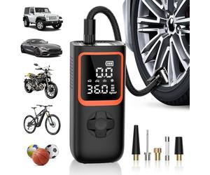 Compressore Aria Portatile- 6000mAh e 150PSI Gonfiatore Elettrico Portatile a batteria per pneumatici dell'auto con manometro e luce LED, Mini Compressore Portatile 2 volte più veloce