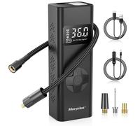 Compressore Aria Portatile da 7800mAh, Morpilot 150PSI Gonfiatore con Batteria Ricaricabile, Doppio Schermo LCD Digitale, 3 Ugelli Diversi, Pompa Elettrica per Bicicletta, Auto, Moto, Palloni