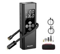 Compressore Aria Portatile da 9000mAh, Morpilot 150PSI Gonfiatore con Batteria Ricaricabile, Doppio Schermo LCD Digitale, 4 Ugelli, Pompa Elettrica per Bicicletta, Auto, Moto, Palloni