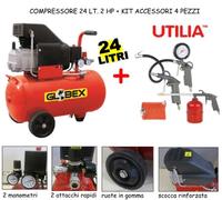COMPRESSORE GLOBEX LT. 24 HP 2 + KIT ACCESSORI 4 PEZZI
