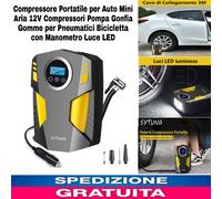 Compressore Portatile x Auto Mini Aria 12V Compressori Pompa Gonfia Gomme + Luce