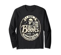 Compro Libri Come se Fossi immortale Skeleton Reading Bookworm Maglia a Manica